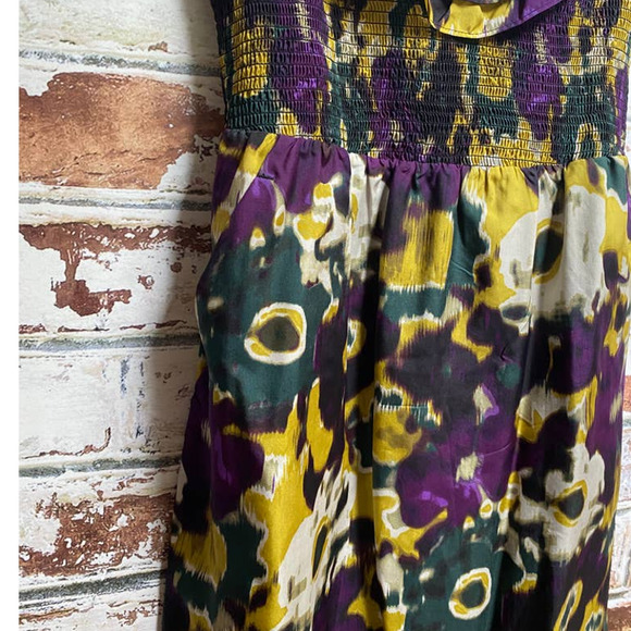 Anthropologie Maeve Pure Silk Giverny Watercolor Smocked Bodice Floral Dress - Picture 5 of 10